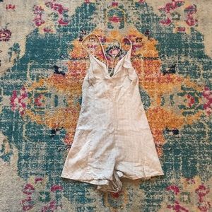 Tan Striped Linen Playsuit